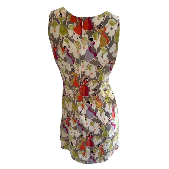 Ted Baker Silk Ruched Sheath Dress Sz 2 Dancing Ladies - Picture 9 of 15